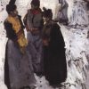 Drie vrouwen in gesprek in de sneeuw