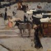 Paardentrams en figuren op een plein