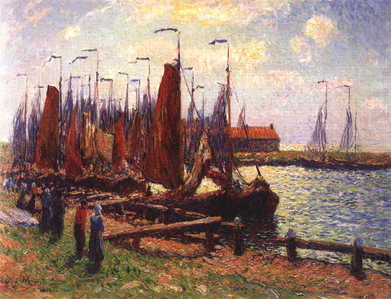 Gezicht op de haven van Volendam, 1900