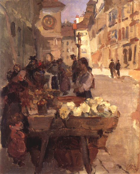 Groentemarkt aan de Kramgasse te Bern, ca. 1915