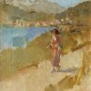 Wandelende dame bij het Meer van Sankt Moritz
