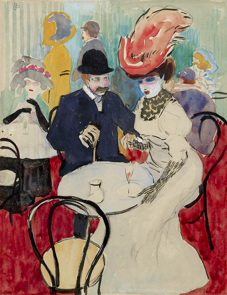 In het café