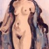 Vrouw met open blauwe mantel
