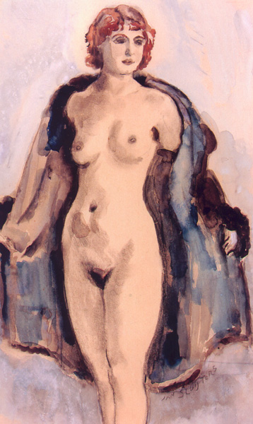 Vrouw met open blauwe mantel