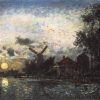 Canal en Hollande; coucher du soleil