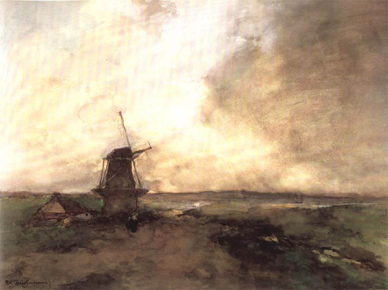 Polderlandschap met stellingmolen
