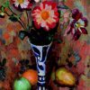 Bloemstilleven met blauw-witte vaas