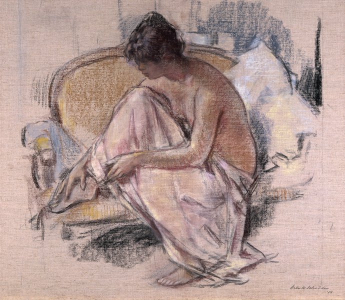 Zittende vrouw op een chaise-longue