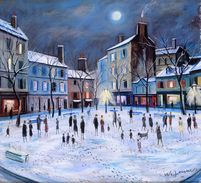 Place du Tertre, le soir sous la neige
