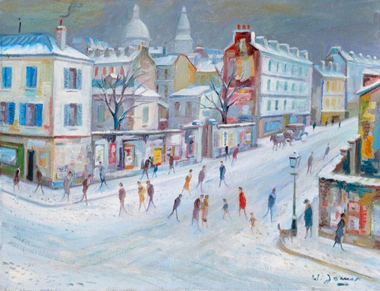 La rue et le Sacré-Coeur sous neige