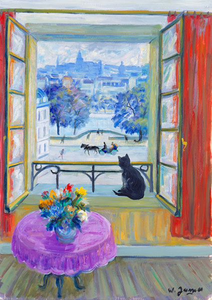 Le chat nouir à la fenêtre