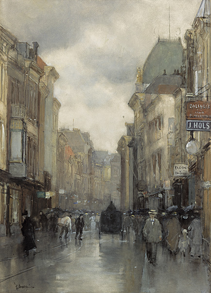 Wagenstraat met theater Scala in Den Haag
