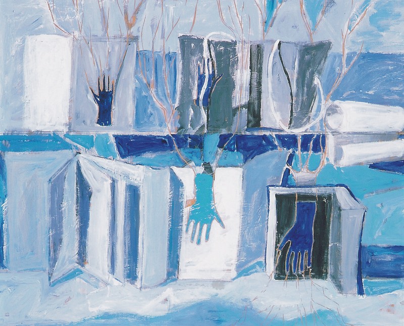 Paisaje literario sobre fondo azul