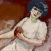 Femme rose sur fond rouge
