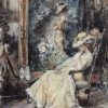 Elegante vrouw in het atelier