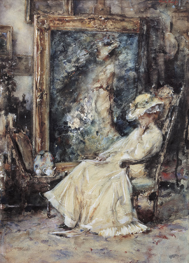 Elegante vrouw in het atelier