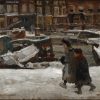 Kinderen op een besneeuwde gracht