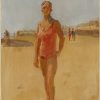 Staande dame op het strand van Viareggio