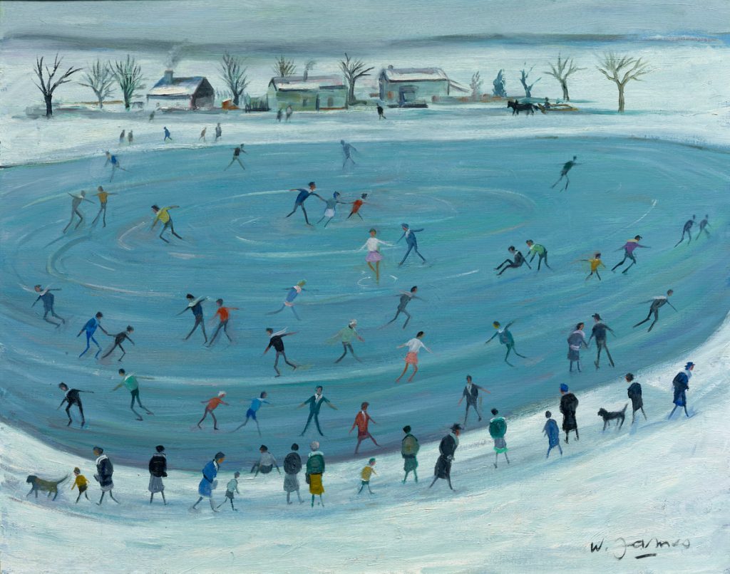 L'étang gelé aux patineurs
