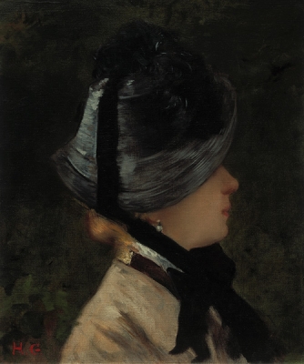 Gervex, Henri - Portret van een jonge vrouw met zwarte hoed en parel oorring - BESCHIKBAAR