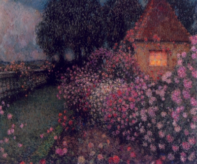 Henri le Sidaner - Le pavillon dans la roseraie, Gerberoy - VERKOCHT