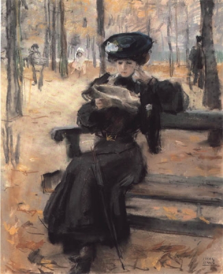 Israels, Isaac - Lezende dame in de jardin des Tuileries - VERKOCHT