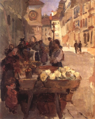 Isaac Israels - Groentemarkt aan de Kramgasse te Bern, ca. 1915 - VERKOCHT