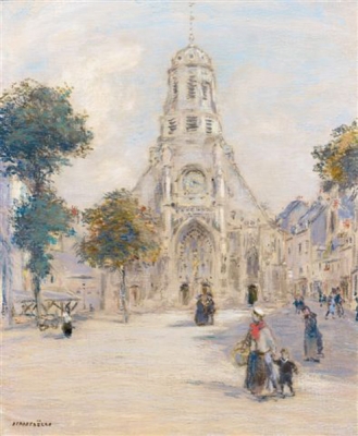 Raffaelli, Jean Francois - Église et place animée - VERKOCHT