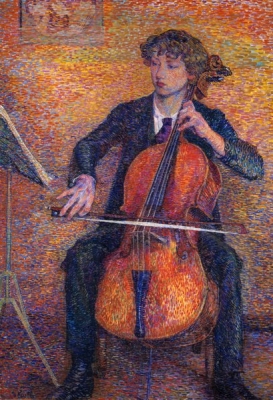 Portret van een jonge man die cello speelt - VERKOCH