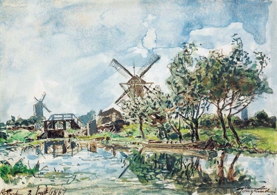 Jongkind, Johan Barthold - Le canal aux deux moulins, Rotterdam - VERKOCHT