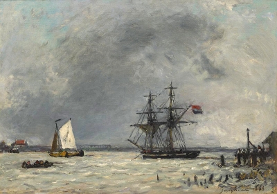 Jongkind, Johan Barthold - Brick et bargues à la'embouchure de la Meuse - VERKOCHT