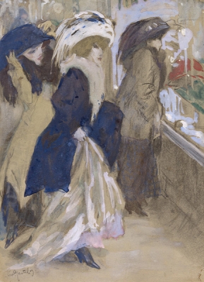 Leo Gestel - Drie elegante dames voor de etalage - VERKOCHT