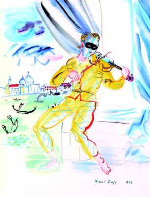 Dufy, Raoul - Arlequin au loup noir, jouant du violin, 1942 - VERKOCHT