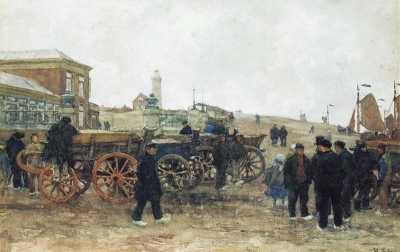Willem Bastiaan Tholen - Strandtafereel te Scheveningen bij Paviljoen von Wied - VERKOCHT
