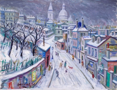 James, Willy - Montmartre, rue de l’Abreuvoir sous la neige - VERKOCHT