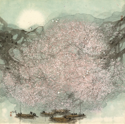 Aalscholvers in een landschap / Cormorants in a landscape - Zhao Zhunwang