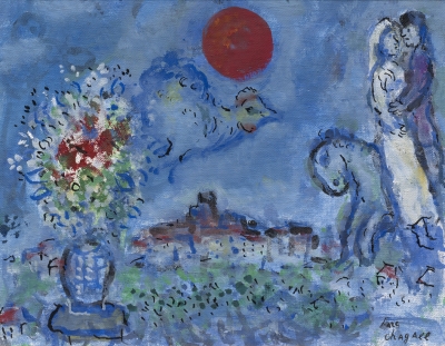 Le soleil rouge dans le ciel de St. Paul de Vence - VERKOCHT