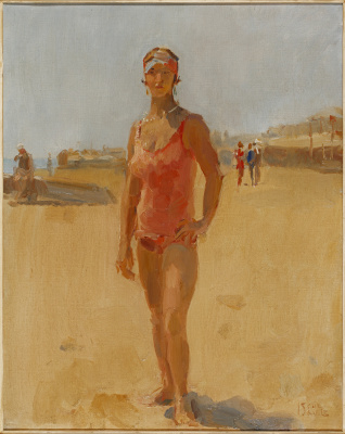 Isaac Israels - Staande dame op het strand van Viareggio